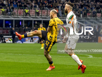 Federico Dimarco plays during the Serie A match between FC Internazionale and Venezia FC at Giuseppe Meazza Stadium in Milano, Italy, on Nov...