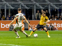 Nicolo Barella plays during the Serie A match between FC Internazionale and Venezia FC at Giuseppe Meazza Stadium in Milano, Italy, on Novem...