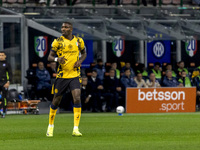 Marcus Thuram plays during the Serie A match between FC Internazionale and Venezia FC at Giuseppe Meazza Stadium in Milano, Italy, on Novemb...