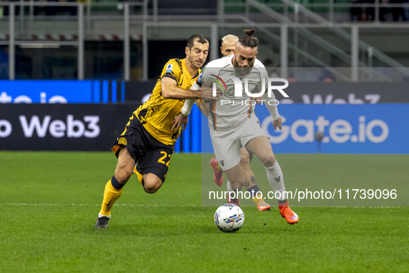 Henrikh Mkhitaryan plays during the Serie A match between FC Internazionale and Venezia FC at Giuseppe Meazza Stadium in Milano, Italy, on N...