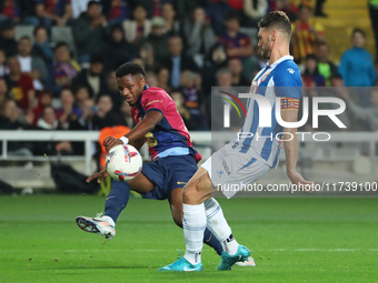 Ansu Fati and Sergi Gomez play during the match between FC Barcelona and RCD Espanyol, corresponding to week 12 of LaLiga EA Sports, at the...