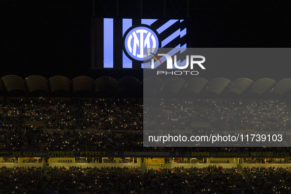 The action takes place during the Serie A match between FC Internazionale and Venezia FC at Giuseppe Meazza Stadium in Milano, Italy, on Nov...