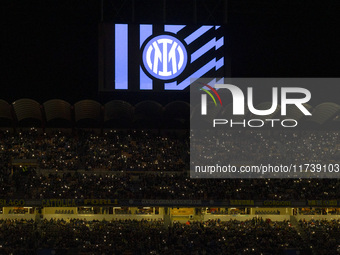 The action takes place during the Serie A match between FC Internazionale and Venezia FC at Giuseppe Meazza Stadium in Milano, Italy, on Nov...