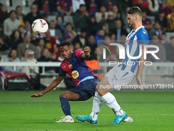 Ansu Fati and Sergi Gomez play during the match between FC Barcelona and RCD Espanyol, corresponding to week 12 of LaLiga EA Sports, at the...