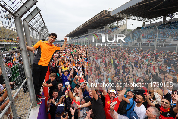 F2 driver Gabriel Bortoleto is with F1 fans during the Formula 1 Lenovo Grande Premio De Sao Paulo 2024 in Sao Paulo, Brazil, on November 3,...