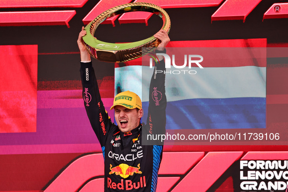 Max Verstappen of the Netherlands wins the race driving the Oracle Red Bull Racing RB20 Honda RBPT during the Formula 1 Lenovo Grande Premio...