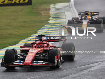 Charles Leclerc of Monaco drives the (16) Scuderia Ferrari SF-24 Ferrari during the Formula 1 Lenovo Grande Premio De Sao Paulo 2024 in Sao...