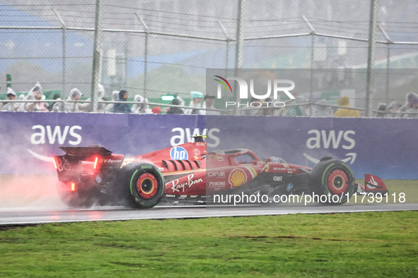 Carlos Sainz Jr. of Spain drives the (55) Scuderia Ferrari SF-24 Ferrari during the Formula 1 Lenovo Grande Premio De Sao Paulo 2024 in Sao...