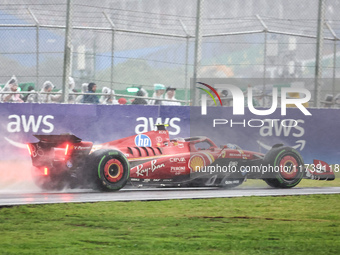 Carlos Sainz Jr. of Spain drives the (55) Scuderia Ferrari SF-24 Ferrari during the Formula 1 Lenovo Grande Premio De Sao Paulo 2024 in Sao...