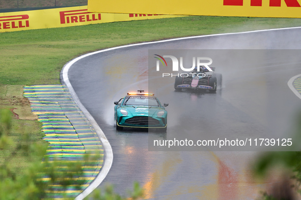 Esteban Ocon of France drives the (31) BWT Alpine F1 Team A524 Renault following the Safety Car during the Formula 1 Lenovo Grande Premio De...