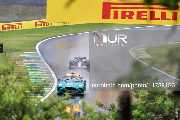 Esteban Ocon of France drives the (31) BWT Alpine F1 Team A524 Renault following the Safety Car during the Formula 1 Lenovo Grande Premio De...