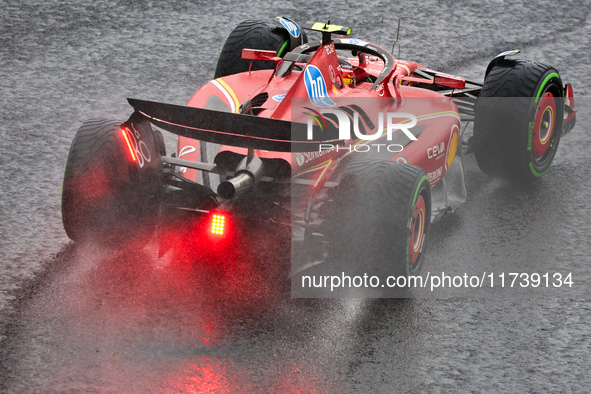 Carlos Sainz Jr. of Spain drives the (55) Scuderia Ferrari SF-24 Ferrari during the Formula 1 Lenovo Grande Premio De Sao Paulo 2024 in Sao...