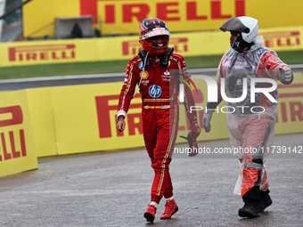 Carlos Sainz Jr. crashes during the Formula 1 Lenovo Grande Premio De Sao Paulo 2024 in Sao Paulo, Brazil, on November 3, 2024. (