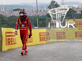 Carlos Sainz Jr. crashes during the Formula 1 Lenovo Grande Premio De Sao Paulo 2024 in Sao Paulo, Brazil, on November 3, 2024. (