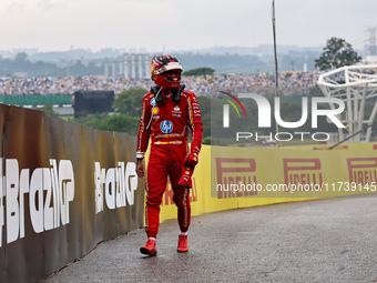 Carlos Sainz Jr. crashes during the Formula 1 Lenovo Grande Premio De Sao Paulo 2024 in Sao Paulo, Brazil, on November 3, 2024. (