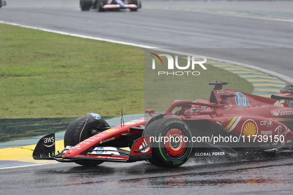 Charles Leclerc of Monaco drives the (16) Scuderia Ferrari SF-24 Ferrari during the Formula 1 Lenovo Grande Premio De Sao Paulo 2024 in Sao...