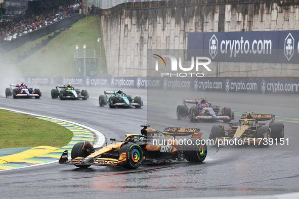 Oscar Piastri of Australia drives the (81) McLaren F1 Team MCL38 Mercedes during the Formula 1 Lenovo Grande Premio De Sao Paulo 2024 in Sao...