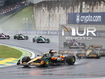 Oscar Piastri of Australia drives the (81) McLaren F1 Team MCL38 Mercedes during the Formula 1 Lenovo Grande Premio De Sao Paulo 2024 in Sao...