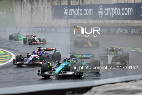 Fernando Alonso of Spain drives the (14) Aston Martin Aramco Cognizant F1 Team AMR24 Mercedes during the Formula 1 Lenovo Grande Premio De S...