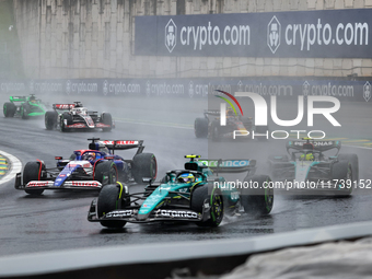 Fernando Alonso of Spain drives the (14) Aston Martin Aramco Cognizant F1 Team AMR24 Mercedes during the Formula 1 Lenovo Grande Premio De S...