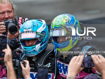 Pierre Gasly and Esteban Ocon finish on the podium during the Formula 1 Lenovo Grande Premio De Sao Paulo 2024 in Sao Paulo, Brazil, on Nove...