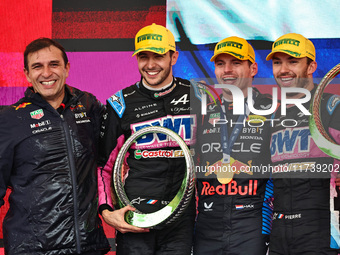 Pierre Wache, Esteban Ocon, Max Verstappen, and Pierre Gasly are present during the Formula 1 Lenovo Grande Premio De Sao Paulo 2024 in Sao...