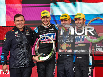 Pierre Wache, Esteban Ocon, Max Verstappen, and Pierre Gasly are present during the Formula 1 Lenovo Grande Premio De Sao Paulo 2024 in Sao...