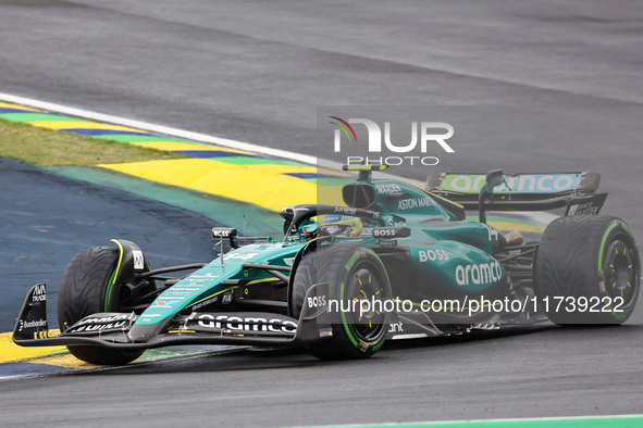 Fernando Alonso of Spain drives the (14) Aston Martin Aramco Cognizant F1 Team AMR24 Mercedes during the Formula 1 Lenovo Grande Premio De S...