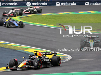 In Sao Paulo, Brazil, on November 3, 2024, a driver from the Netherlands drives the Oracle Red Bull Racing RB20 Honda RBPT during the Formul...