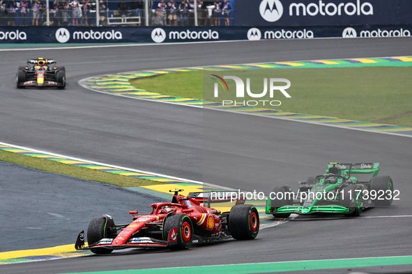 Carlos Sainz Jr. of Spain drives the (55) Scuderia Ferrari SF-24 Ferrari during the Formula 1 Lenovo Grande Premio De Sao Paulo 2024 in Sao...