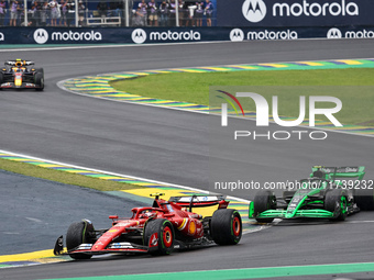 Carlos Sainz Jr. of Spain drives the (55) Scuderia Ferrari SF-24 Ferrari during the Formula 1 Lenovo Grande Premio De Sao Paulo 2024 in Sao...