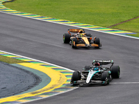 George Russell of the UK drives the (63) Mercedes-AMG Petronas F1 Team F1 W15 E Performance Mercedes during the Formula 1 Lenovo Grande Prem...