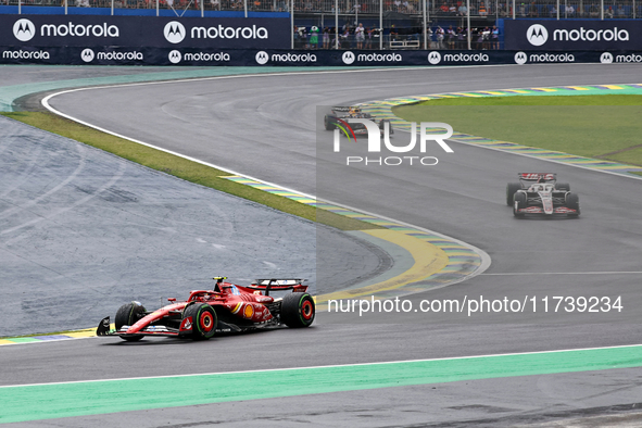 Carlos Sainz Jr. of Spain drives the (55) Scuderia Ferrari SF-24 Ferrari during the Formula 1 Lenovo Grande Premio De Sao Paulo 2024 in Sao...