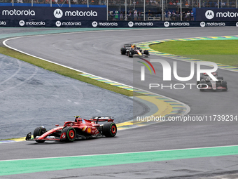 Carlos Sainz Jr. of Spain drives the (55) Scuderia Ferrari SF-24 Ferrari during the Formula 1 Lenovo Grande Premio De Sao Paulo 2024 in Sao...