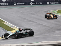 George Russell of the UK drives the (63) Mercedes-AMG Petronas F1 Team F1 W15 E Performance Mercedes during the Formula 1 Lenovo Grande Prem...