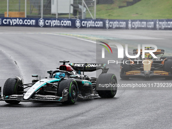 George Russell of the UK drives the (63) Mercedes-AMG Petronas F1 Team F1 W15 E Performance Mercedes during the Formula 1 Lenovo Grande Prem...