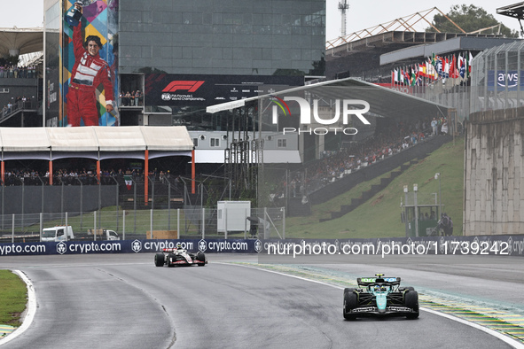 Fernando Alonso of Spain drives the (14) Aston Martin Aramco Cognizant F1 Team AMR24 Mercedes during the Formula 1 Lenovo Grande Premio De S...