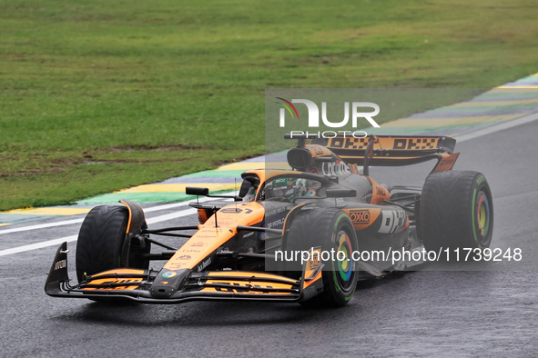 Oscar Piastri of Australia drives the (81) McLaren F1 Team MCL38 Mercedes during the Formula 1 Lenovo Grande Premio De Sao Paulo 2024 in Sao...