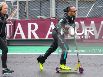 Lewis Hamilton of the UK drives the (44) Mercedes-AMG Petronas F1 Team F1 W15 E Performance Mercedes during the Formula 1 Lenovo Grande Prem...