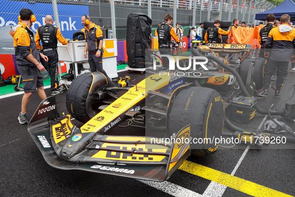 Lando Norris of the UK drives the McLaren F1 Team MCL38 Mercedes during the Formula 1 Lenovo Grande Premio De Sao Paulo 2024 in Sao Paulo, B...