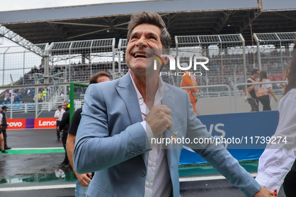 Singer Daniel sings the Brazil national anthem during the Formula 1 Lenovo Grande Premio De Sao Paulo 2024 in Sao Paulo, Brazil, on November...