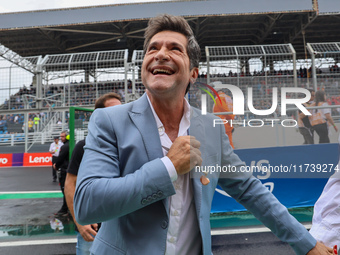 Singer Daniel sings the Brazil national anthem during the Formula 1 Lenovo Grande Premio De Sao Paulo 2024 in Sao Paulo, Brazil, on November...