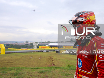 Carlos Sainz Jr. of Spain drives the (55) Scuderia Ferrari SF-24 Ferrari and retires during the Formula 1 Lenovo Grande Premio De Sao Paulo...