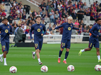 Lamine Yamal, Hector Fort, Dani Olmo, and Alejandro Balde play during the match between FC Barcelona and RCD Espanyol, corresponding to week...