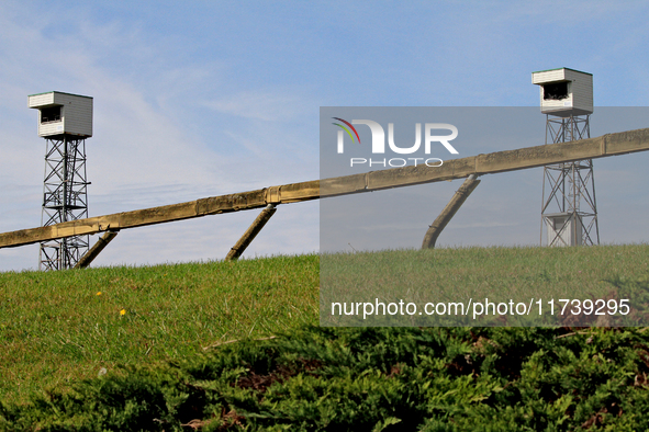 Video broadcast towers are shown at Woodbine Racetrack in Toronto, Canada, on November 3, 2024. 