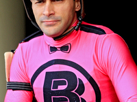 Jockey Sahin Civaci rides out of the paddock before the first race at Woodbine Racetrack in Toronto, Canada, on November 3, 2024. (