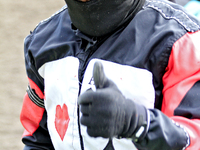 Jockey Juan Crawford gives the thumbs up after riding Lemon Twist to a win in the second race at Woodbine Racetrack in Toronto, Canada, on N...