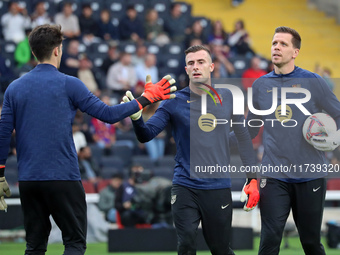 Inaki Pena, Ander Astralaga, and Wojciech Szczesny play during the match between FC Barcelona and RCD Espanyol, corresponding to week 12 of...