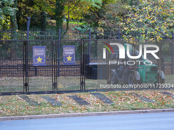 Security fences and boards are in place at the White House, the Vice President's house, and in downtown Washington, D.C., on November 3, 202...