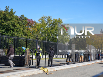 Security fences and boards are in place at the White House, the Vice President's house, and in downtown Washington, D.C., on November 3, 202...